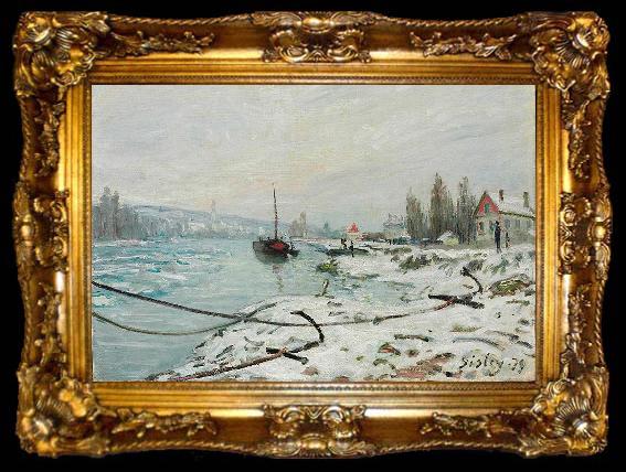 framed  Alfred Sisley Mooring Lines, the Effect of Snow at Saint-Cloud, ta009-2
