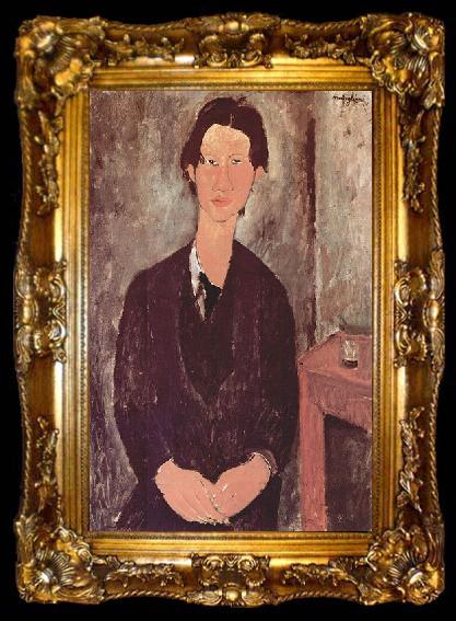 framed  Amedeo Modigliani Portrat des Chaiim Soutine, an einem Tisch sitzend, ta009-2