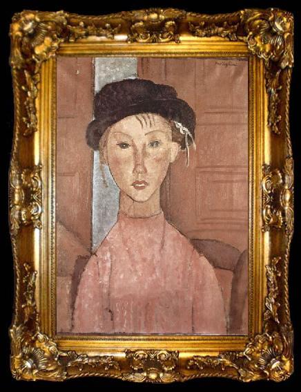 framed  Amedeo Modigliani Madchen mit Hut, ta009-2