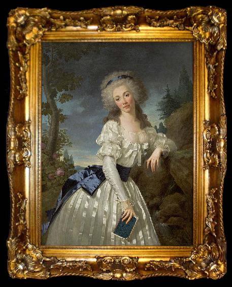 framed  Antoine Vestier Portrait of a Lady with a Book, Next to a River Source, ta009-2