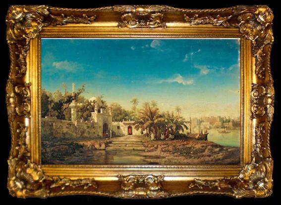framed  Auguste Borget Mosque on the Banks of the Ganges, India, ta009-2