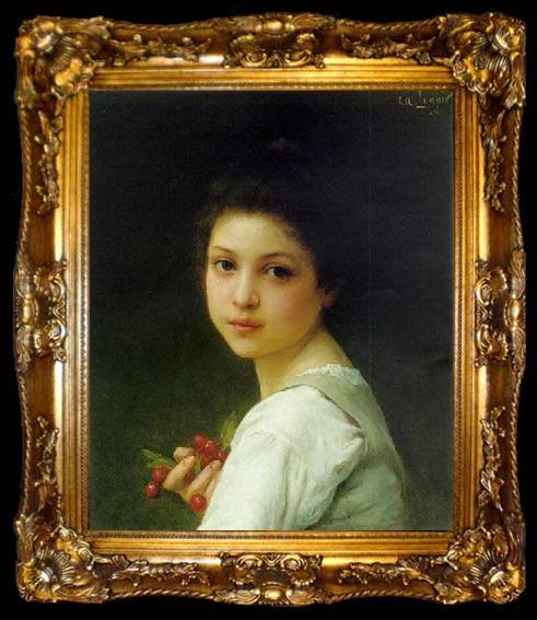 framed  Charles-Amable Lenoir Portrait of a young girl with cherries, ta009-2