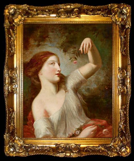 framed  Charles-Joseph Natoire Eine junge Frau mit Rosen, ta009-2