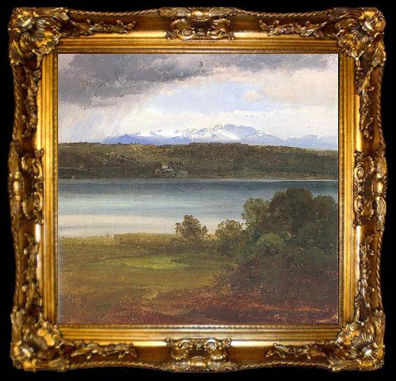 framed  Christian Ernst Bernhard Morgenstern View across Lake Starnberg to the Benedikte, ta009-2
