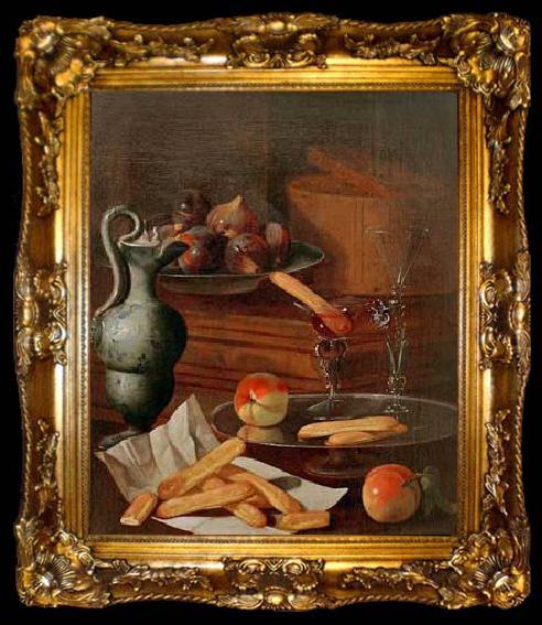 framed  Cristoforo Munari Eisbehalter, Majolikakanne, Glaser und Loffelbiskuits, ta009-2