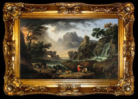 framed  Emile Jean Horace Vernet Mountain Landscape with Approaching Storm, ta009-2