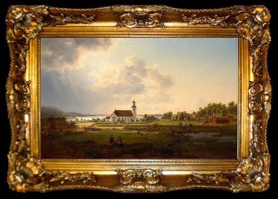 framed  Ernfried Wahlqvist Landscape with a church by a river, ta009-2