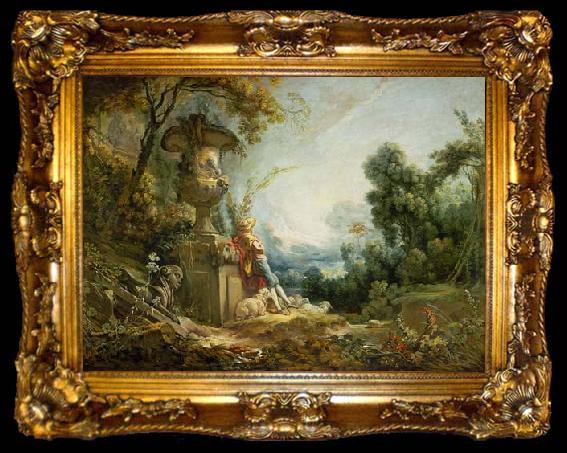 framed  Francois Boucher Pastorale ou Jeune berger dans un paysage, ta009-2