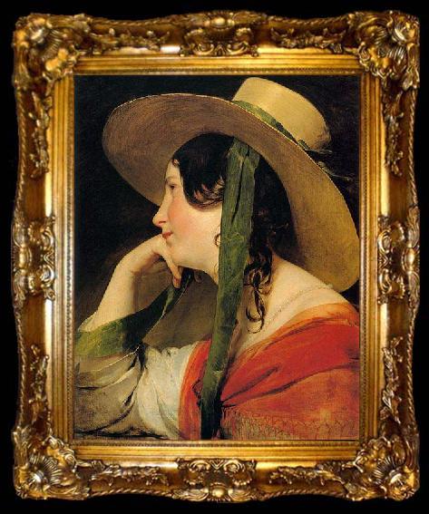 framed  Friedrich von Amerling Girl in Yellow Hat, ta009-2