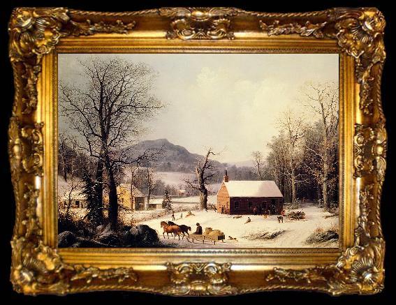 framed  George Henry Durrie Red School House, ta009-2