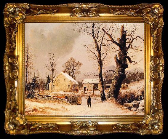 framed  George Henry Durrie Winter Scene in New England, ta009-2