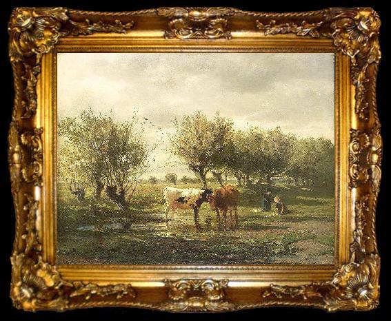 framed  Gerard Bilders Koeien bij een plas, ta009-2