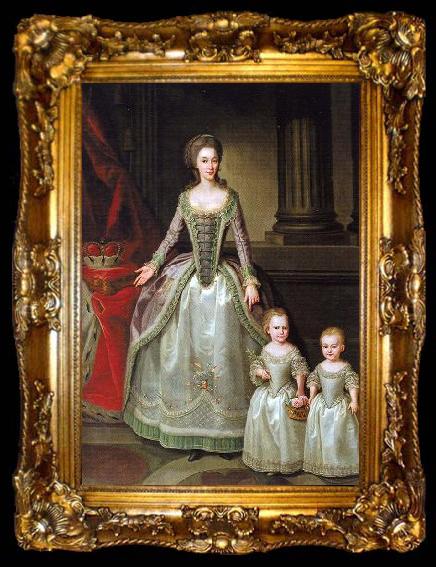 framed  German Hilaire Edgar Portrait of Anna Charlotte Dorothea von Medem with daughters Wilhelmine and Pauline, ta009-2