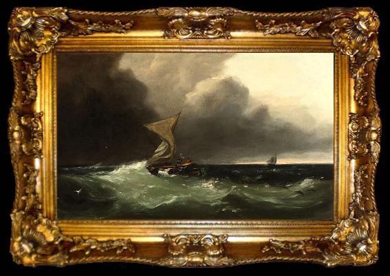 framed  Gideon Jacques Denny Shipwrecked figures signaling to a distant sailing ship, oil painting by Gideon Jacques Denny, ta009-2
