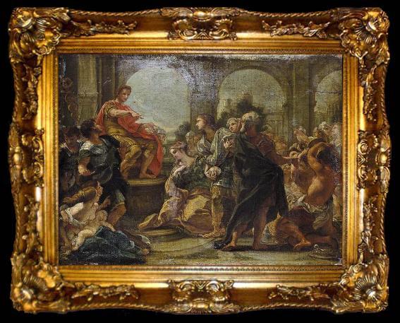 framed  Giovanni Battista Gaulli Called Baccicio Painting depicting historical episode between Scipio Africanus and Allucius, ta009-2