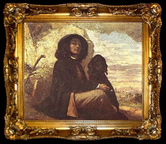 framed  Gustave Courbet Selfportrait with black dog., ta009-2