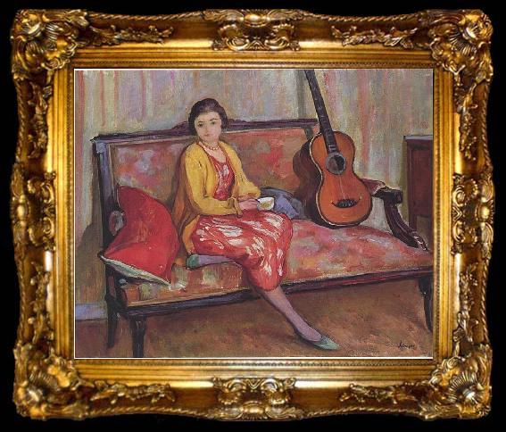 framed  Henry Lebasques Nono and a Guitar, ta009-2