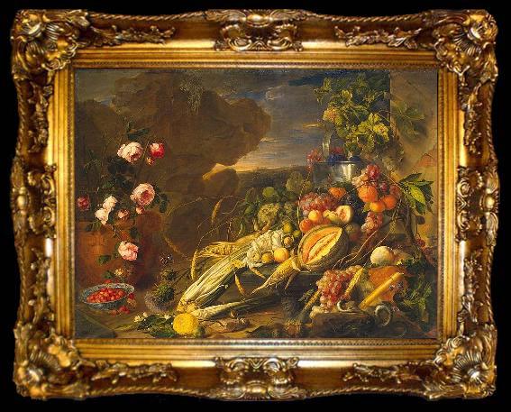 framed  Jan Davidsz. de Heem Fruit and a Vase of Flowers, ta009-2