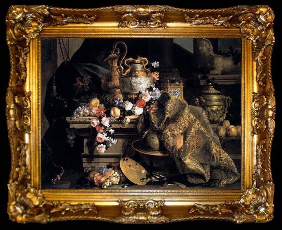 framed  Jean-Baptiste Monnoyer Still-Life of Flowers and Fruits, ta009-2