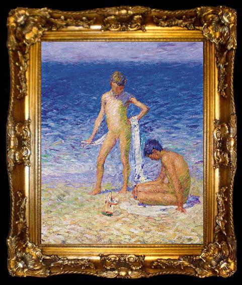 framed  John Peter Russell Boys on the Beach, Belle lle, ta009-2
