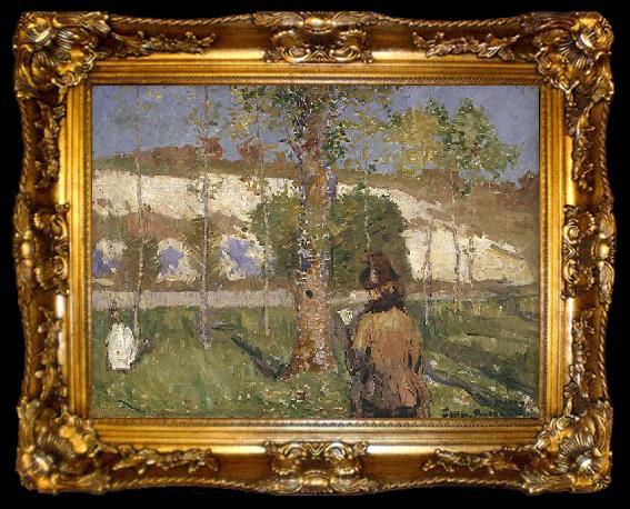 framed  John Peter Russell Madame Sisley on the banks of the Loing at Moret, ta009-2