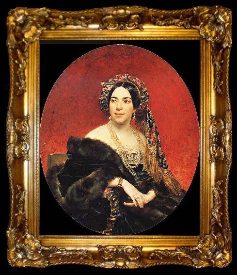 framed  Karl Briullov Portrait of princess Mariya Volkonskaya, ta009-2