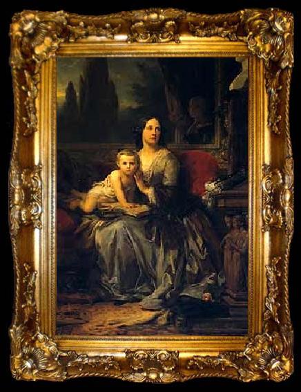 framed  Leon Cogniet Portrait of Maria Brignole-Sale De Ferrari with her son, ta009-2