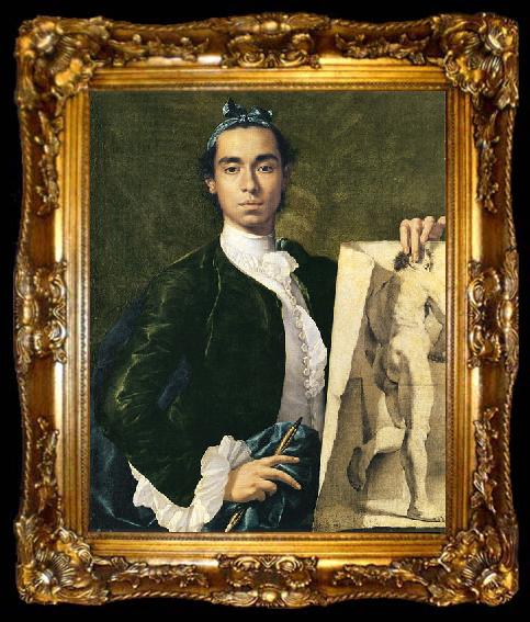 framed  Luis Egidio Melendez Detail of Self-portrait Holding an Academic Study., ta009-2