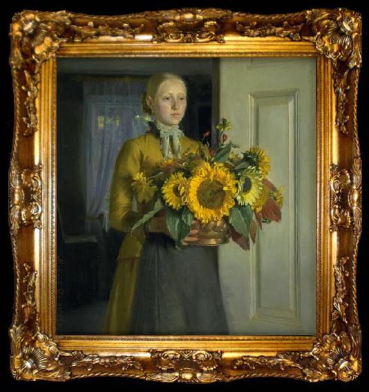 framed  Michael Ancher A Girl with Sunflowers, ta009-2