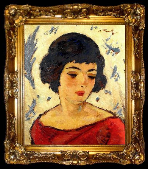 framed  Nicolae Tonitza Cap de fetita, ulei pe carton,, ta009-2