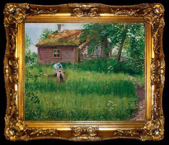 framed  Olof Sager-Nelson Flicka pa blomsterang, ta009-2