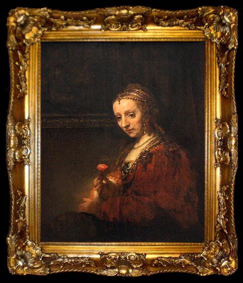 framed  Rembrandt Peale Portrait of a Woman with a Pink Carnation, ta009-2