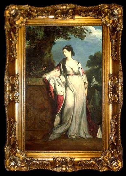 framed  Sir Joshua Reynolds Portrait of Elizabeth Gunning, Duchess of Hamilton and Duchess of Argyll ) was a celebrated Irish belle and society hostess., ta009-2