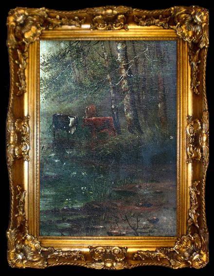 framed  William M. Hanna Woodland View With Cows, ta009-2