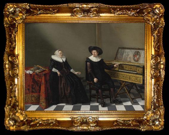 framed  unknow artist Marriage Portrait of a Husband and Wife of the Lossy de Warine Family, oil on panel painting by Gerard Donck, ta009-2