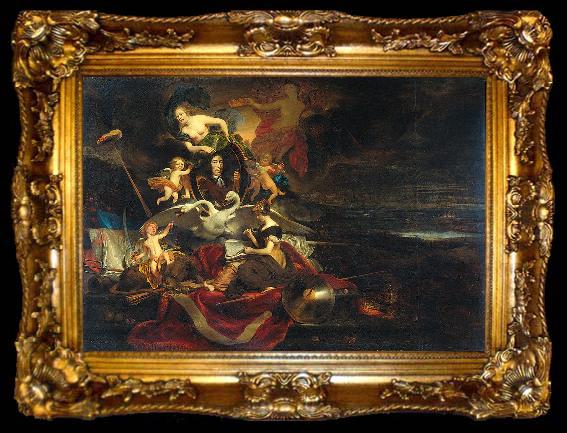 framed  unknow artist Allegory on the raid at Chatham 91667), with a portrait of Cornelis de Witt., ta009-2