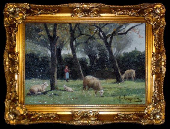 framed  unknow artist Shepherdess with sheep, ta009-2