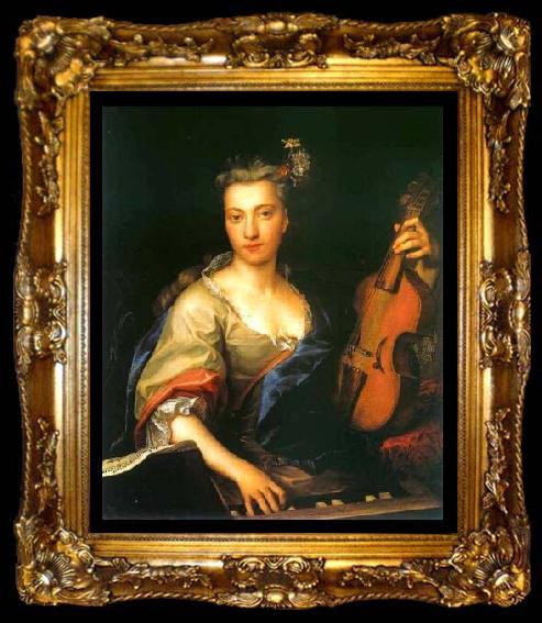 framed  unknow artist Portrait of Young Woman Playing the Viola da Gamba, ta009-2
