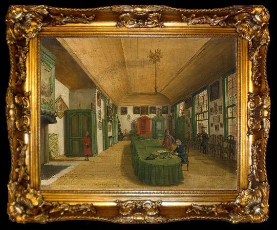 framed  unknow artist Interior of the hall of the Leiden society 