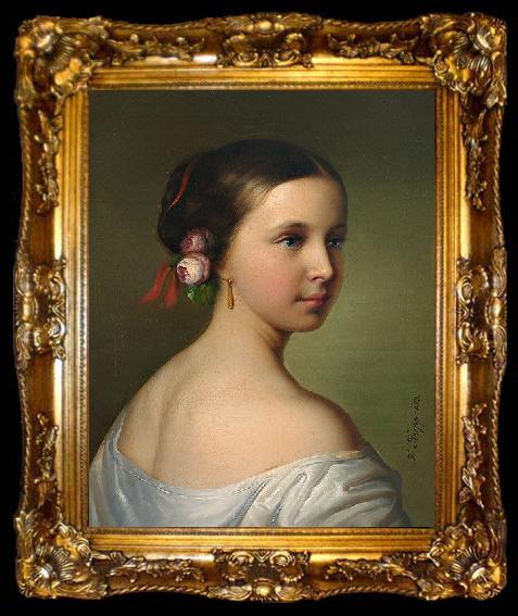 framed  unknow artist Portrait of a young woman with roses in her hair, ta009-2