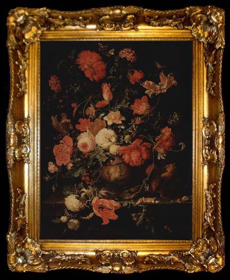 framed  Abraham Mignon Blumen in einer Vase, ta009-2