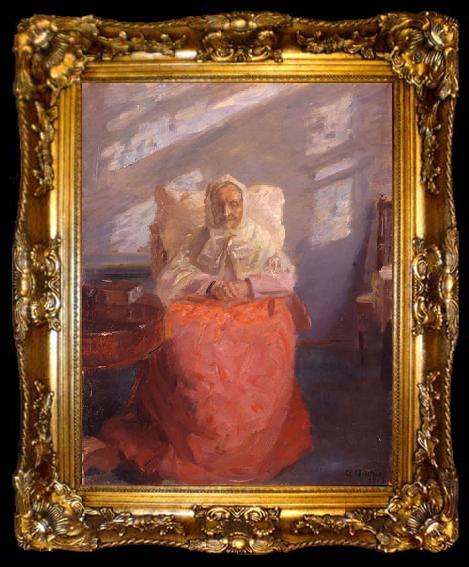 framed  Anna Ancher Mrs Ane Brondum in the blue room, ta009-2