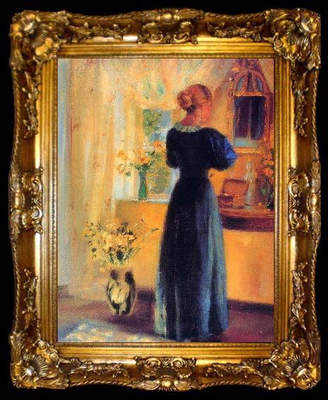 framed  Anna Ancher Young Girl in front of Mirror, ta009-2
