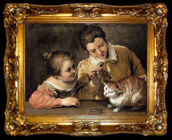 framed  Annibale Carracci Two Children Teasing a Cat, ta009-2