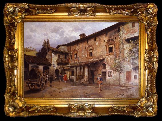 framed  Arturo Ferrari Fifteenth-Century Courtyard in Castiglione Olona, ta009-2