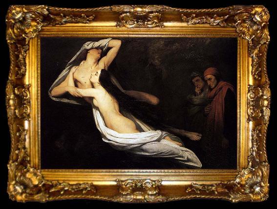 framed  Ary Scheffer Dante and Virgil Encountering the Shades of Francesca de Rimini and Paolo in the Underworld, ta009-2