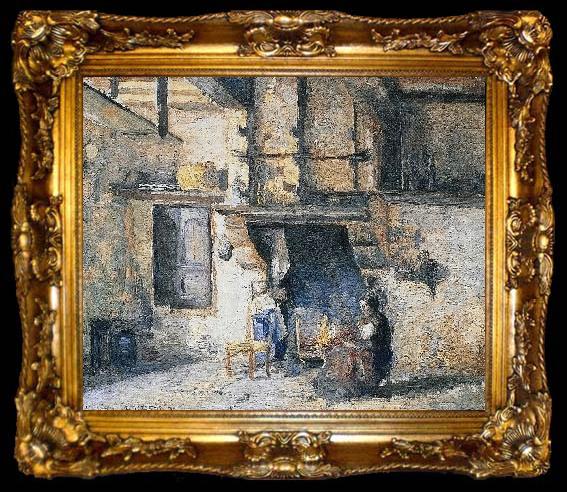 framed  Camille Pissarro Die Kuche in Piettes Haus, Montfoucault, ta009-2