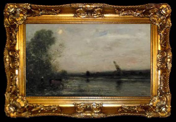 framed  Charles-Francois Daubigny Rivier bij avond, ta009-2
