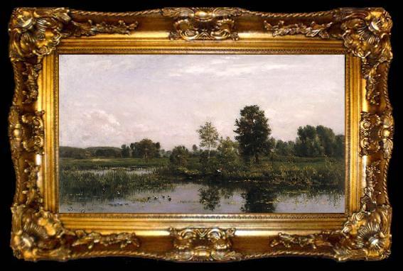 framed  Charles-Francois Daubigny A Bend in the River Oise, ta009-2