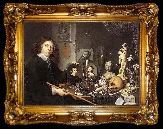 framed  David Bailly Self-portrait With Vanitas Symbols, ta009-2